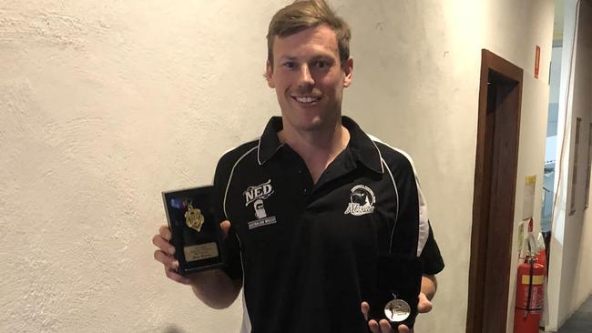 Gumeracha superstar Sam Hanna after winning his third straight Mail Medal. Picture: Gumeracha Football Club