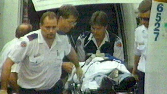 Peter Anthony Knox being taken to hospital where he died.