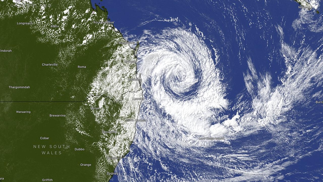 Tropical Cyclone Alfred sitting off the coastline of Queensland just after 3pm on Wednesday, March 5. Image: windy.com