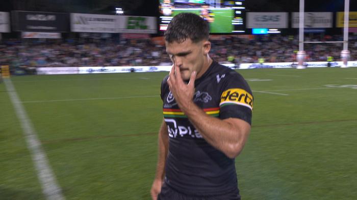 Nathan Cleary comes from the field injured.