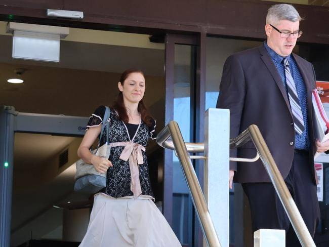 Jessica Hanbury, nee Polsoni, leaving Mackay Courthouse with her lawyer Adam Harvey on May 13, 2024.