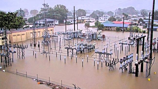 Flooded electricity substation in Ingham, North Queensland on Monday, Feb 3 2025 Picture: Ergon Energy