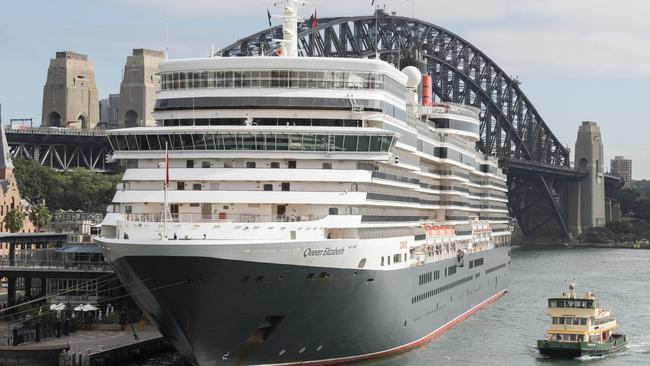 The Queen Elizabeth berthed at the Overseas Passenger terminal in Sydney.