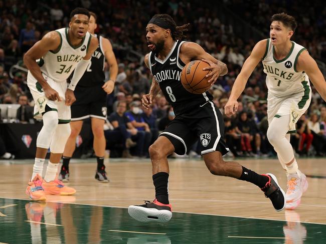 Patty Mills excelled on debut for Brooklyn despite the Nets’ loss to defending NBA champion Milwaukee. Picture: Getty Images