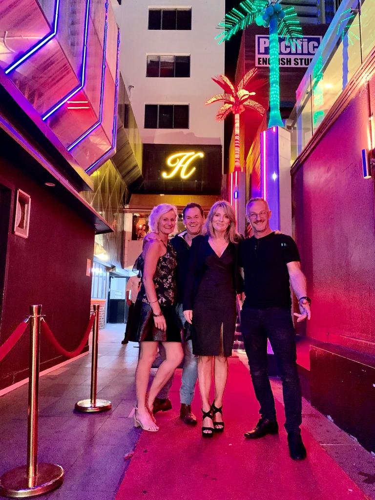 Locals Claire Stokes, Gene Corbett, Kylie and Claudio Olivieri at Surfers Paradise. Picture Jenny Masters