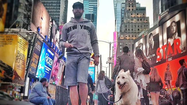 Mark and Mya strolled through New York's Times Square.