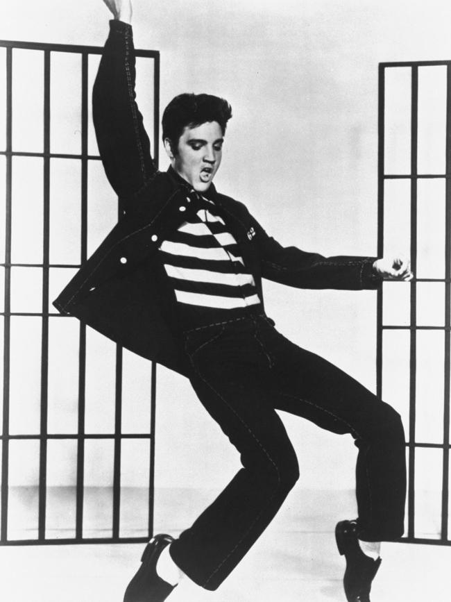 Presley in scene from film "Jailhouse Rock" in 1957.