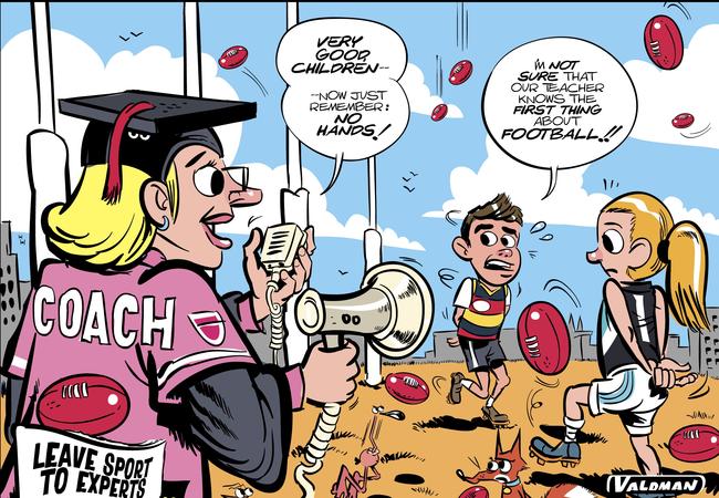 Cartoonist Jos Valdman’s view on the idea of passing sporting duties from teachers to clubs.