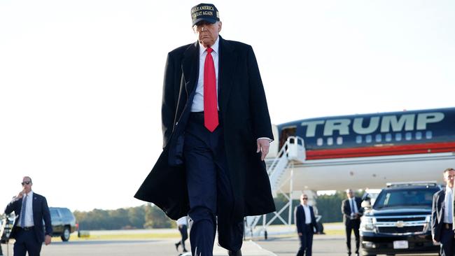 Donald Trump arrives for a rally in Kinston, North Carolina. Picture: AFP