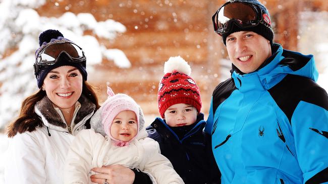 A very royal little Charlotte on a skiing break with her family. Picture: John Stillwell/AFP