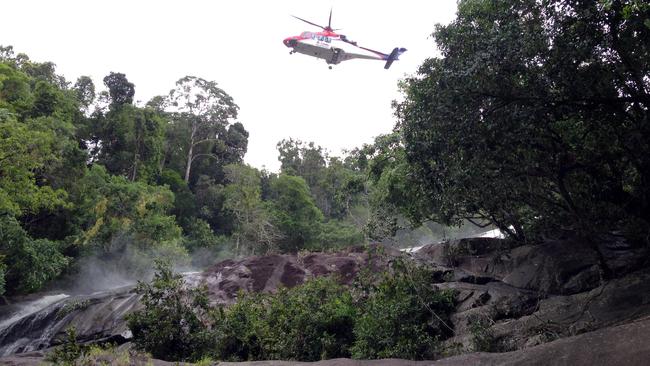 The Rescue 510 helicopter airlifts a man that drowned at Kearneys Falls Goldsborough in 2013.