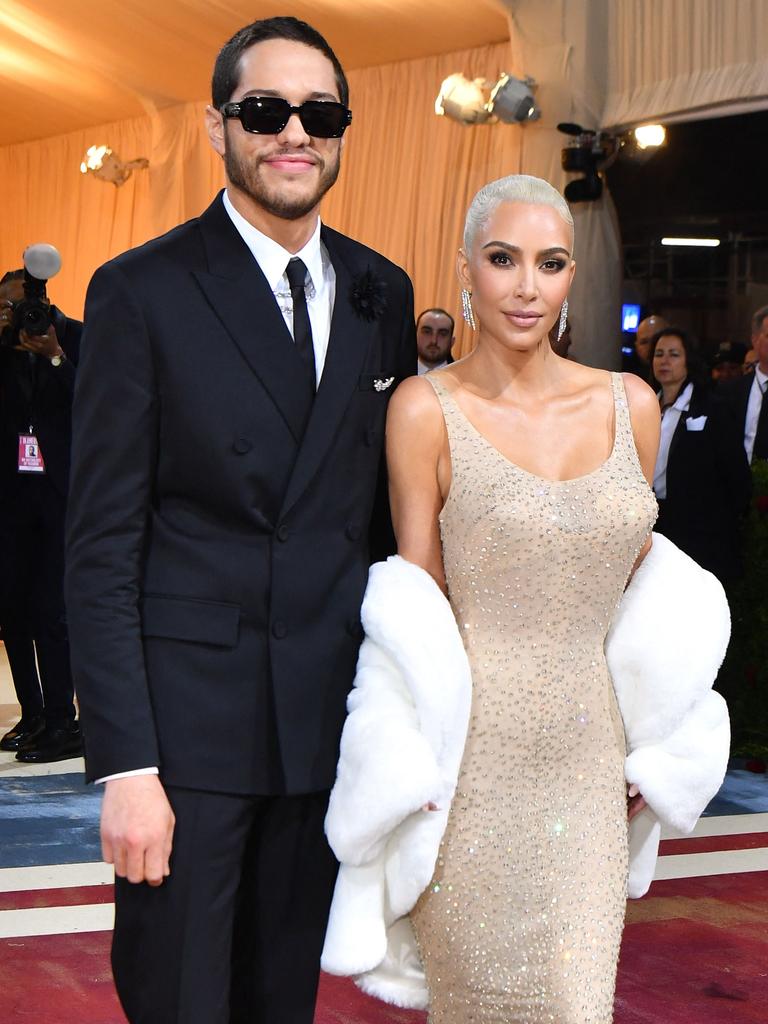 US socialite Kim Kardashian and comedian Pete Davidson arrive for the 2022 Met Gala.