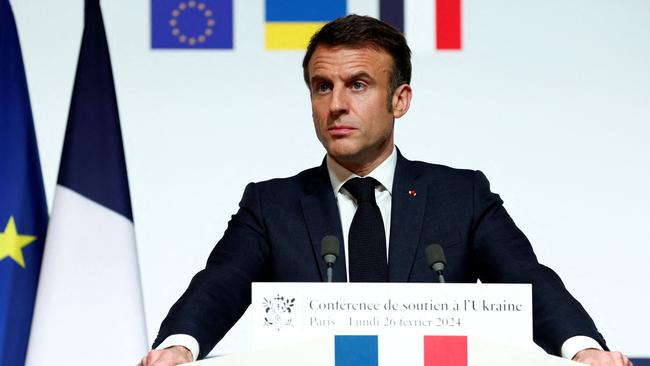 French President Emmanuel Macron speaks at the end of the international conference aimed at strengthening Western support for Ukraine. Picture: AFP