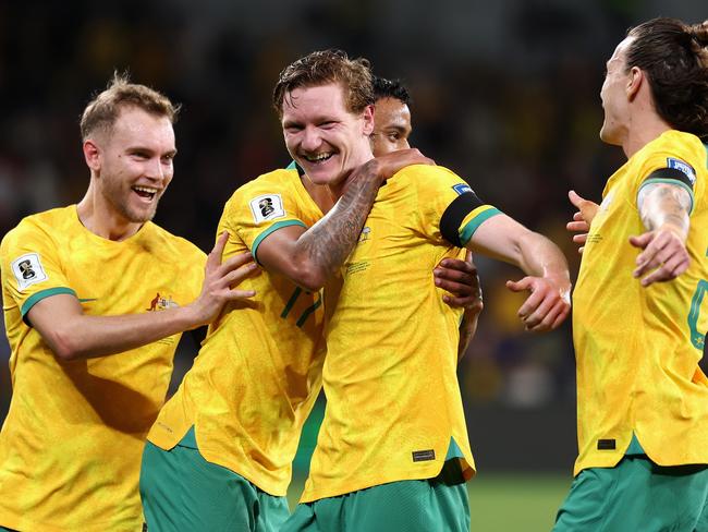 Kye Rowles scored his maiden international goal for Australia. Picture: Getty Images