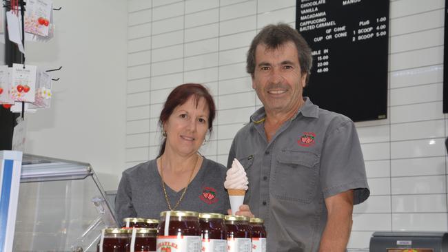 Alice and Joe Barletta at Shaylee Strawberries – they are turning the strawberry farm into a tourist destination with a new cafe and expanded menu. Picture: Bronwyn Farr.