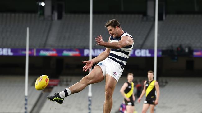 Tom Hawkins booted four goals for the Cats. Picture: Michael Klein