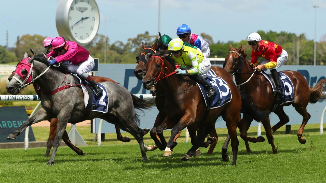 Kathy O'Hara and Hokkaido (yellow) stormed home to win at Rosehill Gardens. Picture: Jeremy Ng–Getty Images