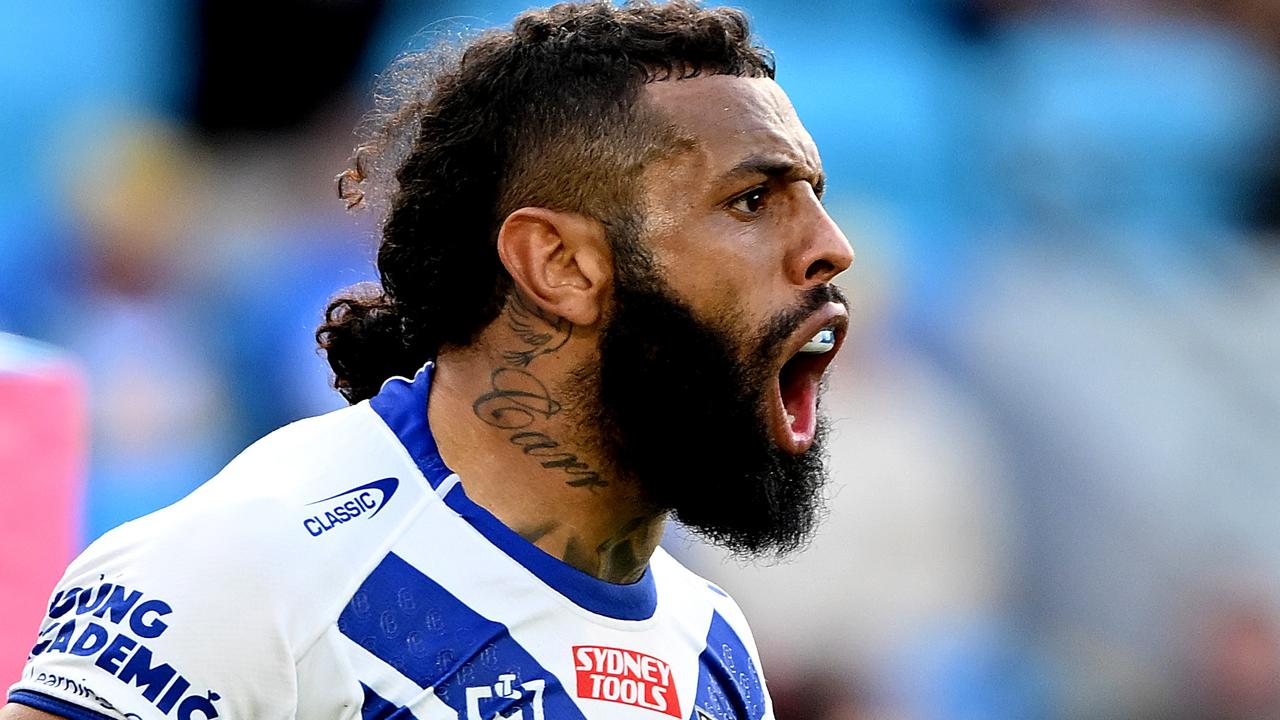 Josh Addo-Carr of the Bulldogs. Picture: Bradley Kanaris/Getty Images