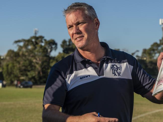 Nick Jewell coaching Rosebud in footy. Picture: Valeriu Campan