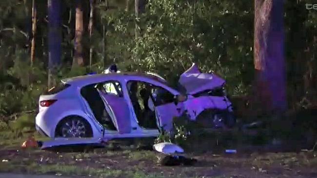 Two men died after a crash at Salamander Bay on April 13, 2018. Picture: Ten News