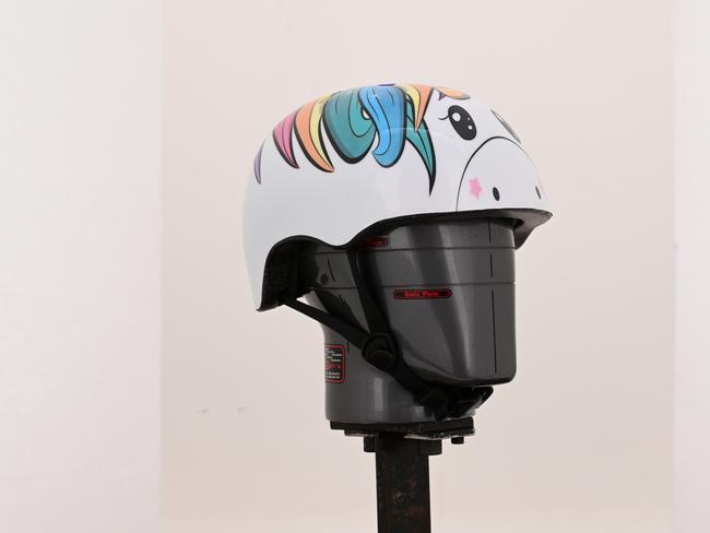 The NSW Government’s second annual Helmet Safety Testing and Assessment Ratings (STAR) has awarded five stars to a $30 white unicorn helmet available from Kmart. Supplied.