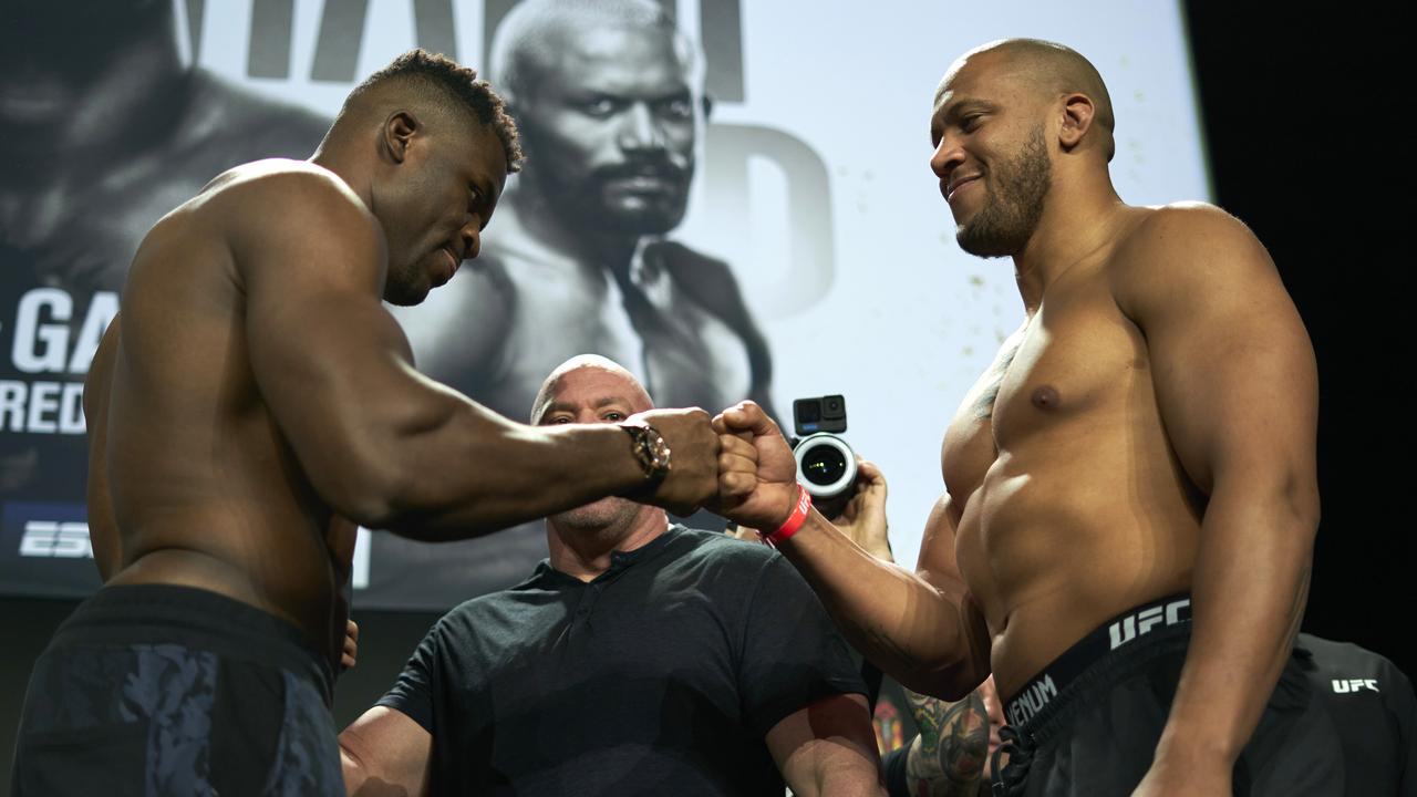 Francis Ngannou of Cameroon and Ciryl Gane of France. Photo by Cooper Neill/Zuffa LLC