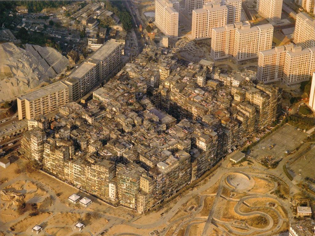 An aerial photo of Kowloon Walled City in the 1990s. Picture: Ian Lambot/wikicommons
