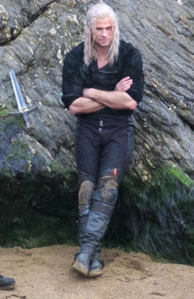 Hemsworth was seen in costume as Geralt. Picture: Splash News/Media Mode