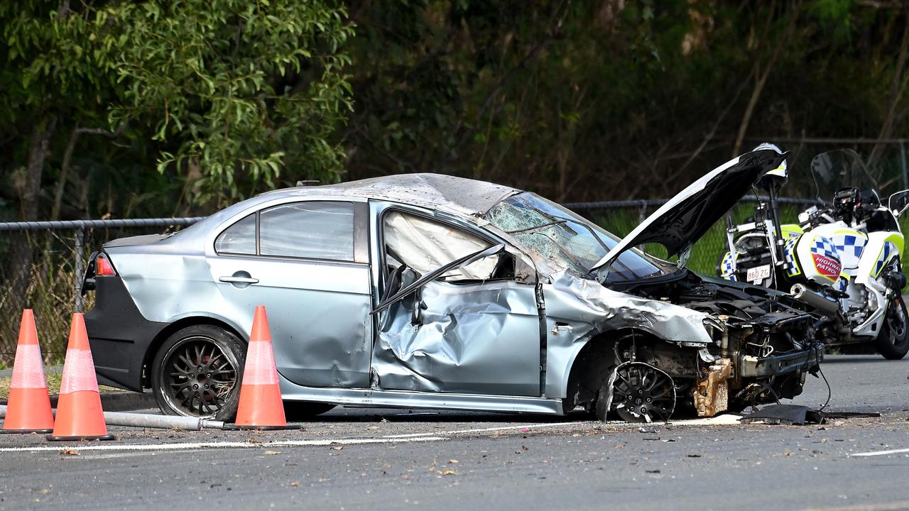 The car is believed to have hit a pole and overturned before leaving the road. Picture: John Gass