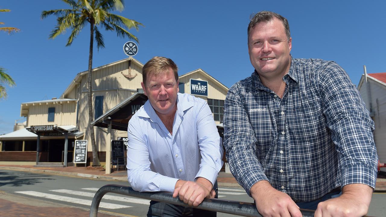 Dirk Long (left) and Matthew Evans prior the completion of the Wharf complex refurbishment at Mooloolaba. Picture: Warren Lynam