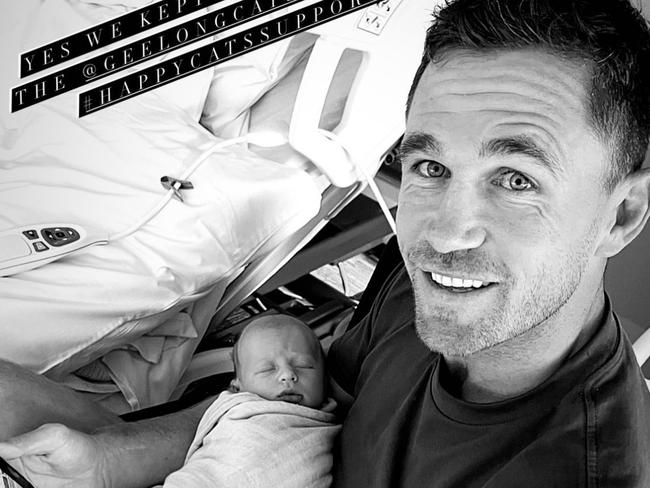 Joel Selwood with baby Joey.