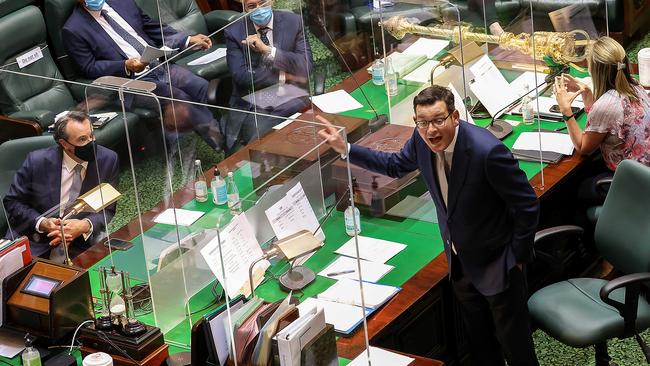 Premier Daniel Andrews discussing this year’s budget in parliament on Tuesday. Picture: NCA NewsWire/Ian Currie