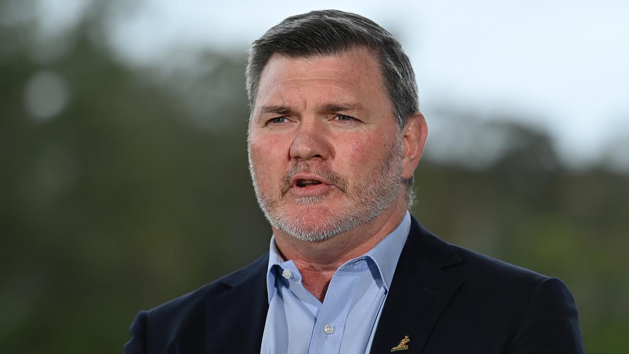 BRISBANE, AUSTRALIA - NOVEMBER 20: Newly appointed Rugby Australia Chair Daniel Herbert speaks to the media during a press conference at GPS Rugby Club on November 20, 2023 in Brisbane, Australia. (Photo by Albert Perez/Getty Images)