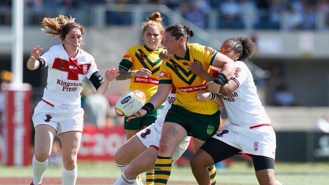 Hancock passes during Australia’s game against England.