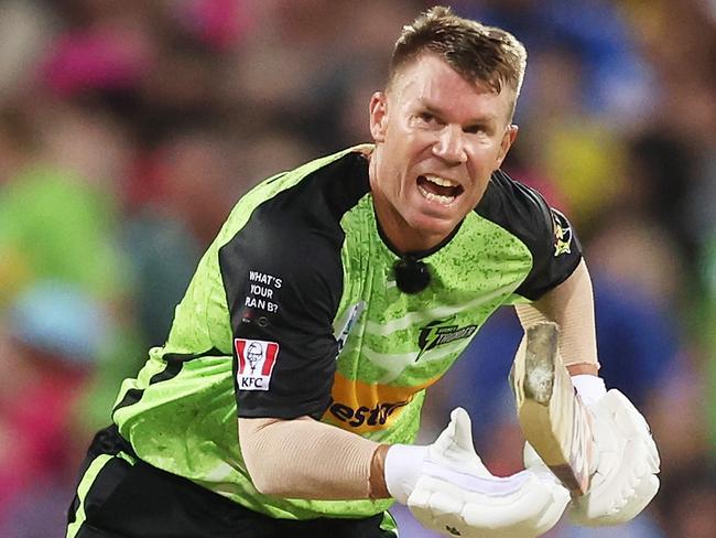 SYDNEY, AUSTRALIA - JANUARY 12:  David Warner of the Thunder bats during the BBL match between Sydney Sixers and Sydney Thunder at Sydney Cricket Ground, on January 12, 2024, in Sydney, Australia. (Photo by Matt King/Getty Images)