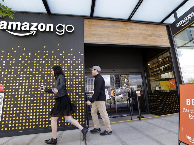 In December, it opened the first Amazon Go store at its Seattle headquarters, a convenience store with a tracking system of sensors, algorithms, and cameras instead of cashiers or checkout lines. Picture: AP Photo/Elaine Thompson