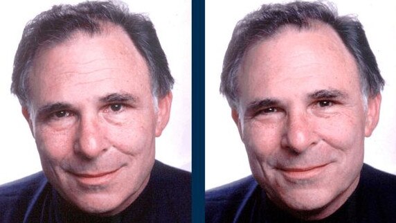 Paul Ekman demonstrates a smile with and without the eyes. Photo: Paul Ekman Group