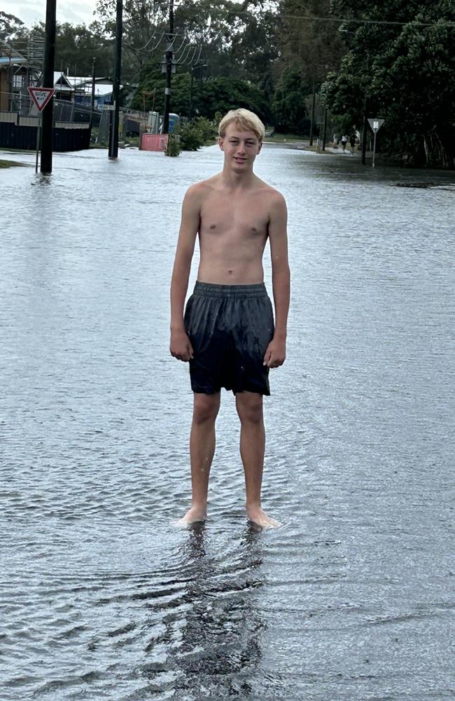 Hervey Bay teen Jayden Nicol says there were sightings of snakes in flood water this morning.