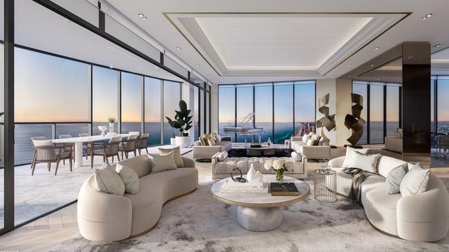 An impression of a Meriton penthouse in Ocean, on the Gold Coast. Picture: Supplied