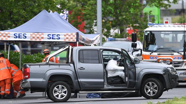 A dumped SUV on The Mountain Highway in Bayswater. Picture: AAP