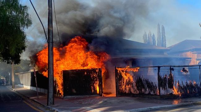 A fire tore through the front of an Unley home on Christmas Eve. Pictures: 7NEWS