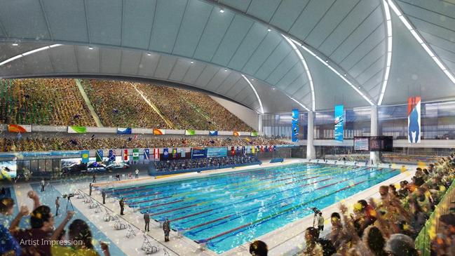 An artist’s impression of the National Aquatic Centre and Precinct in Brisbane for the 2032 Olympic Games. Picture: Queensland government