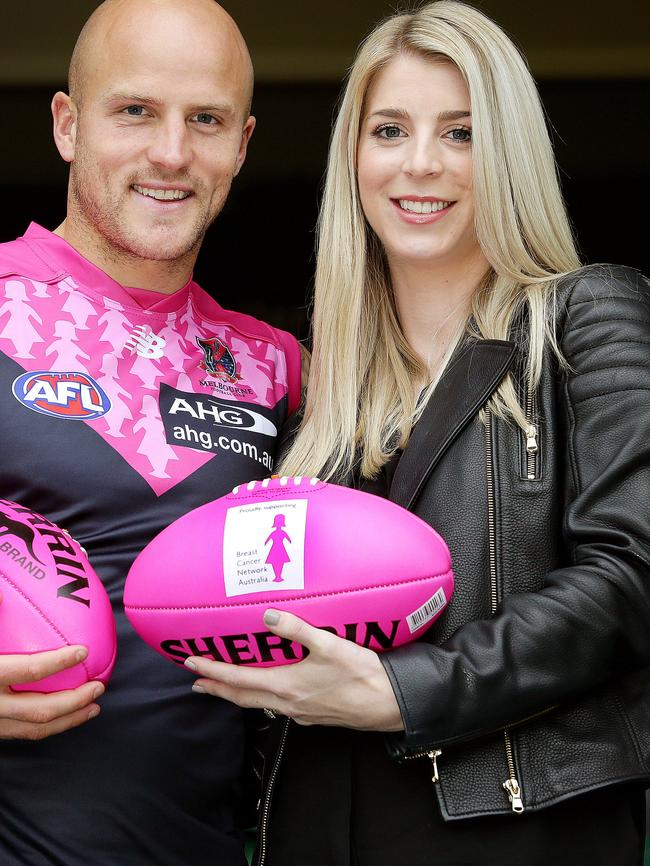 Melbourne Captain Nathan Jones with his wife Jerri