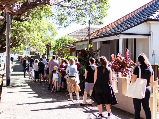 House hunters line up for the open inspection for 2 Harney St in Marrickville. NSW real estate.