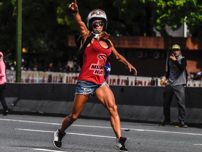 Caterina Ciarcelluti, a protestor against Venezuelan President Nicolas Maduro, made headlines in May for taking a brave stance. Picture: Juan Barreto