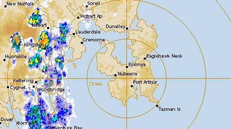 Rainfall on Bureau of Meteorology radar.