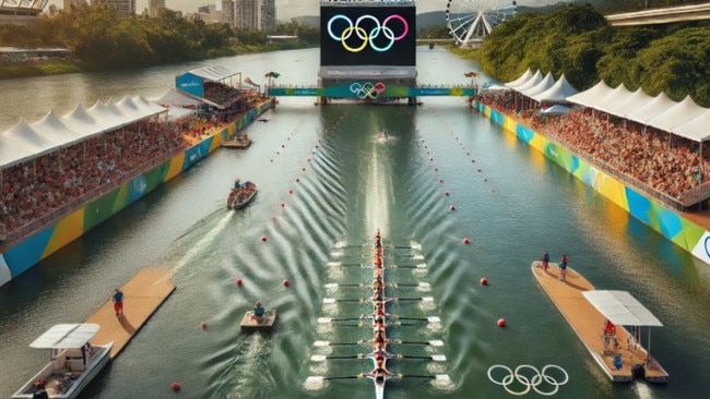 What Olympic rowing could look like on the Fitzroy River in Rockhampton. Picture: AI image