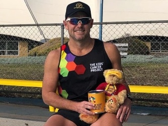 Mark Pacey at the start of his ultra triathlon at Revesby’s Max Parker Leisure and Aquatic Centre.