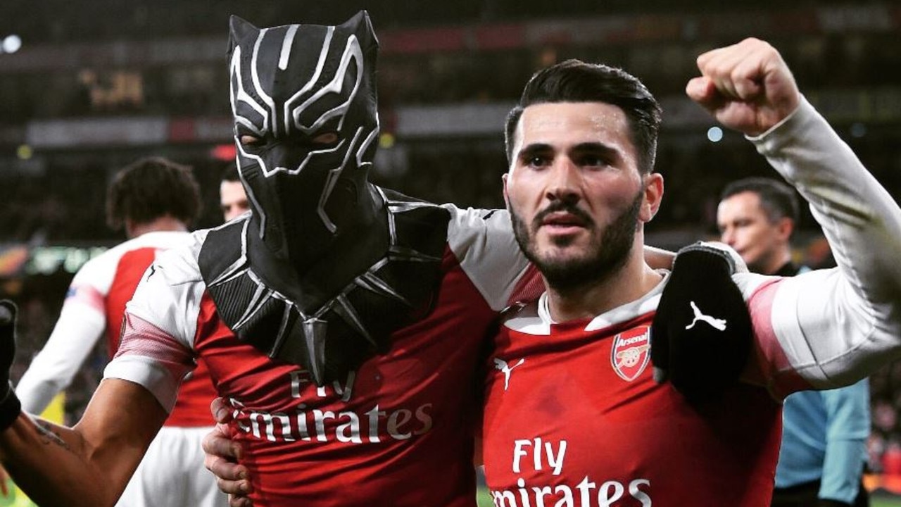 Pierre-Emerick Aubameyang celebrated his goal by pulling on a Black Panter mask.