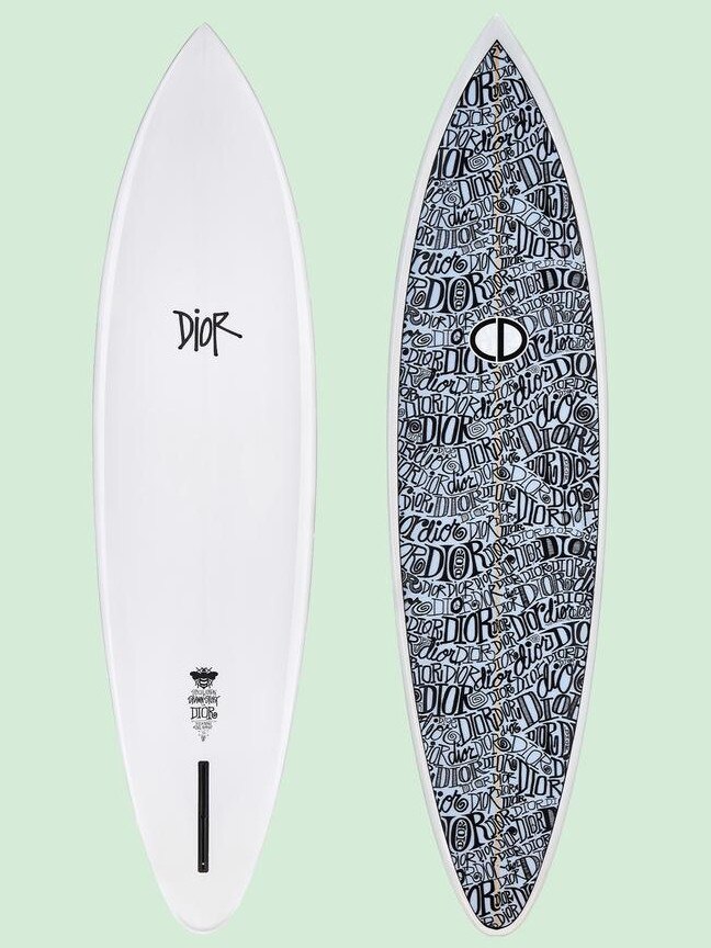 The Dior x Stawn Stussy surfboard available in Australia. Picture: Dior